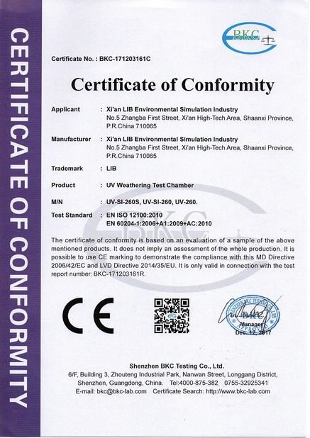 China Xi'An LIB Environmental Simulation Industry certificaten
